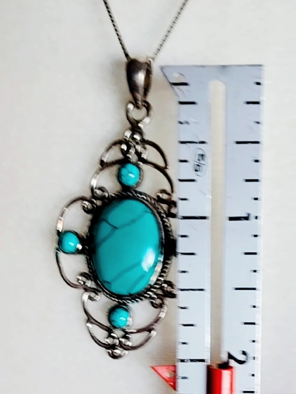 Genuine Turquoise Oval Pendant in Silver Plated  Setting